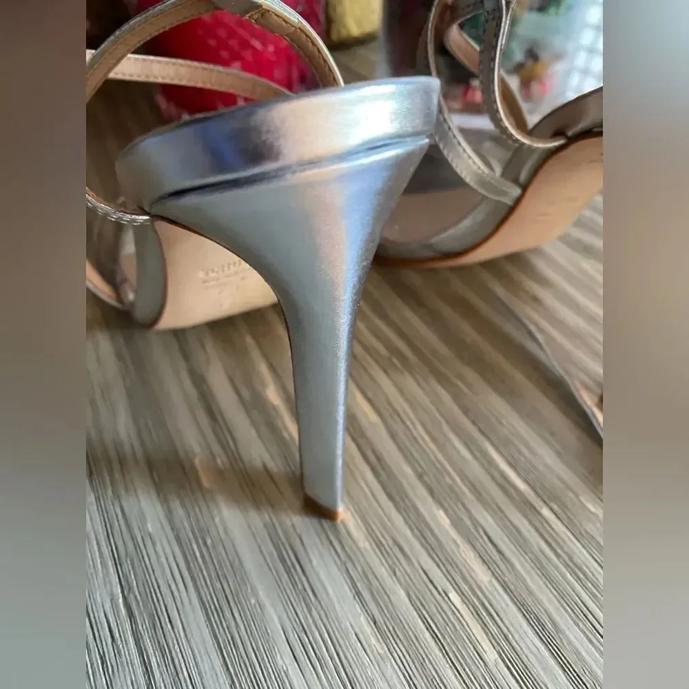 Schutz Aisha Cristal Prata Silver Clear Glitter Strappy Heel Sandals Sexy Sz 7.5